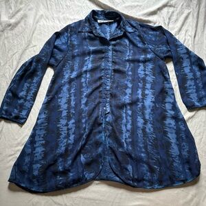 Vintage Light Blue Striped Sheer Long Sleeve Button Down Shirt Kloz Size Small